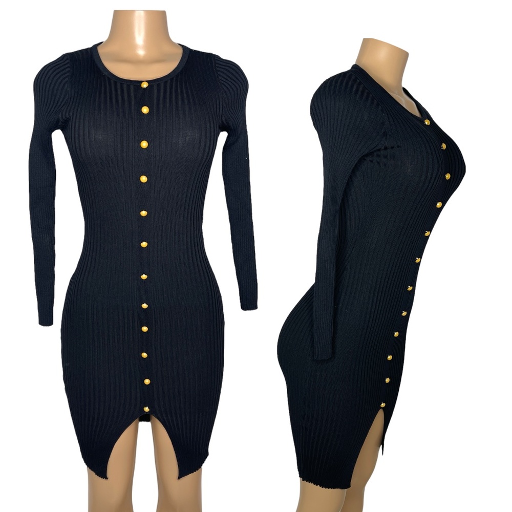 NWT Size S Women Bodycom Slim Fit Sexy Black Dress Long Sleeve Elegant Dress